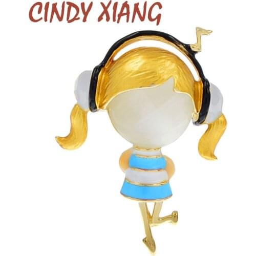 CINDY XIANG New Opal Wear Headset Girl Brooches Women Cute Enamel Lisening Music Dress Girl Party Causal Brooch Pins Child Gifts