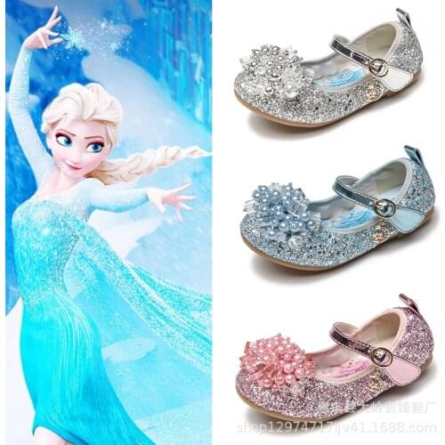 Kids Summer Crystal Shoes Fashion Frozen Elsa Sandals Sweet Bow Children Ballet Flats For Girls Baby Disney Princess Shoes