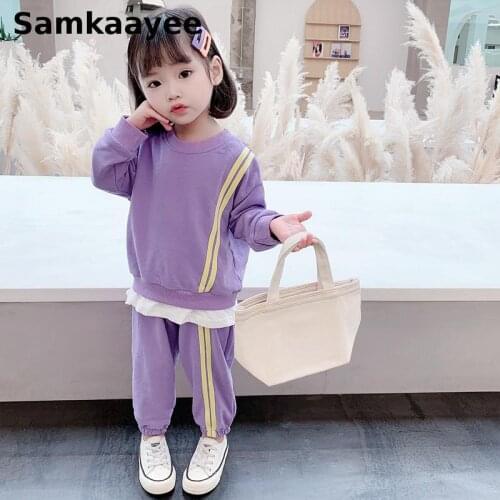 2-9y Childrens Clothing Set Spring Autumn Baby Girls Hoodies +Pants Kids Striped Sportswear Tracksuit Suits Casual Clothes 2pcs