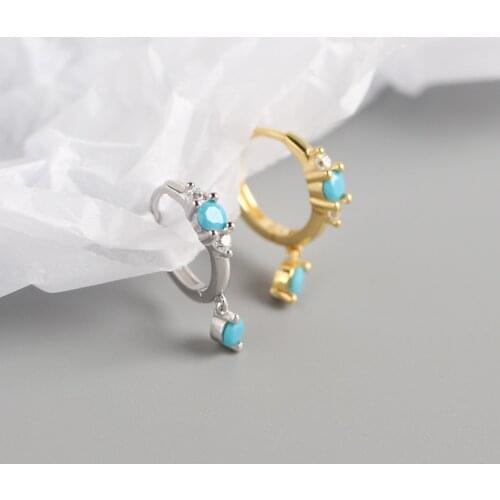 Girls' Lovely Small Hoop Earrings Blue Turquoise Shiny Crystal Stud Tiny Huggie Trendy Hoops Charming Earring Piercing Accessory