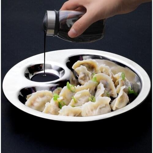 Double-layer Dinner Plate Vinegar Dish Stainless Steel Dumpling French Fries Dim Sum Sushi Plate Large With Drain Tray Fast Food