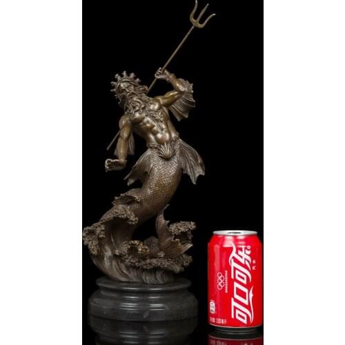 GOOD HOME OFFICE ROOM CLUB BAR TOP decorative art - Retro the sea god Poseidon bronze art statue Sculpture