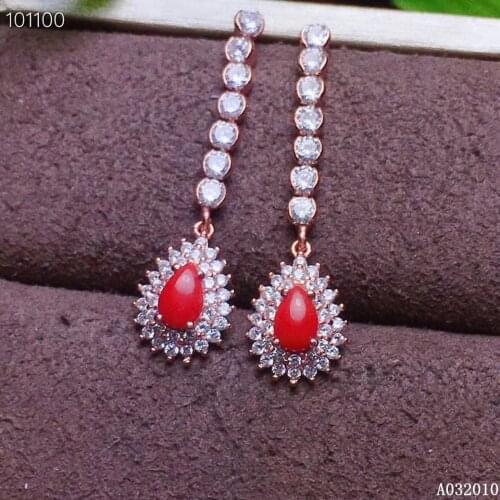KJJEAXCMY fine jewelry 925 sterling silver inlaid natural red coral earrings trendy girl new eardrop support test