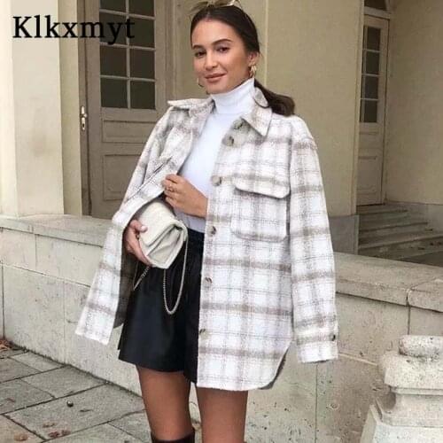 Klkxmyt Za Jackets Women 2020 Fashion With Pockets Plaid Jacket Coat Vintage Long Sleeve Loose Female Outerwear Chic Tops