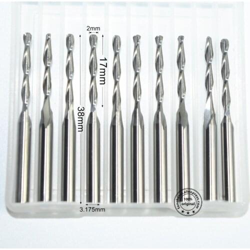3.175mm(1/8'')*2.0mm*17mm,10pcs,Free shipping 2 Flute Ball Head End Mill,CNC milling Cutter,Solid carbide Woodworking relief Bit