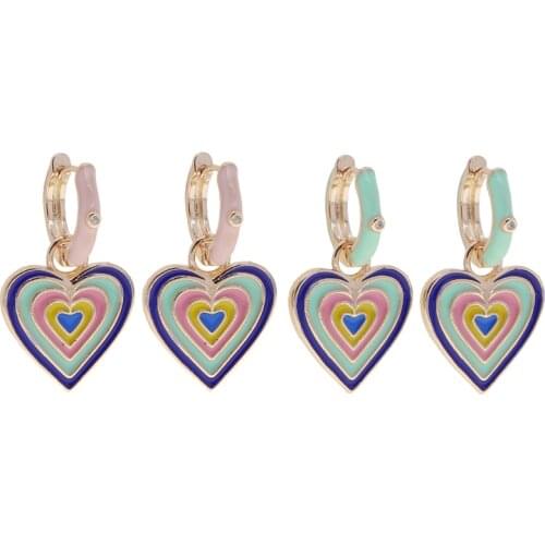 Colorful Pastel Enamel Jewelry Fashion Women Girl Multi Piercing Heart Charm Drop Earring