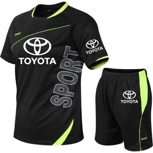 Summer Fashion Toyota Car Logo Printing Mens Splicing suits High quality cotton Casual Mens short sleeve+shorts 2-piece set