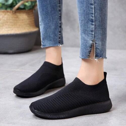 Large Size Summer Mesh Sneakers Sock Woman Sport Shoes Woman Sports Shoes Ladies Running Sneakers Black Knitted Tennis GME-1857
