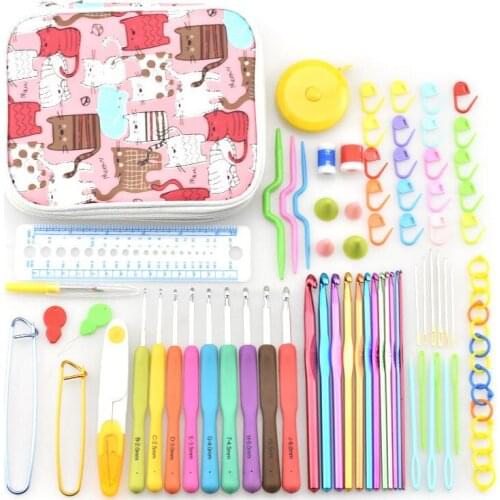 20set Aluminium Crochet Hooks 85PCS Knit Colorful Crochet Needle Set Sweater Knitting Needls Set DIY Clothes Scarf with Bag Case
