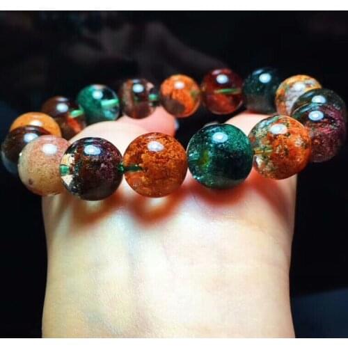 Genuine Natural Colorful Phantom Quartz Women Man Reiki Power Round Beads Stretch Crystal Bracelet 13mm Certificate AAAAA