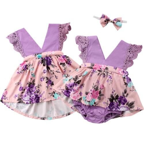 New Fashion Newborn Kids Baby Girls Family Matching Outfits Birthday Dress Romper Tutu Skirt Headband Outfits 0-6T