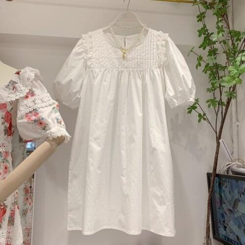 Puff Sleeved Solid Women Dresses Summer New 2021 O-Neck Straight Loose Sweet Elegant Female Pulls Outwear Tops