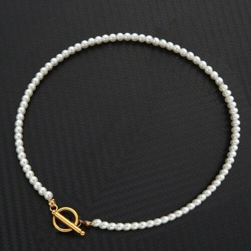Fashion Stainless Steel Pearl Necklace for Women Collar Wedding Punk Toggle Clasp Circle Lariat Bead Choker Necklaces Jewelry