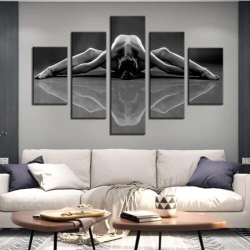 Sexy Nude Woman Painting for Men/Women 5 Piece Canvas Wall Art Black and White Naked Girl Pictures Living Room House Decorations