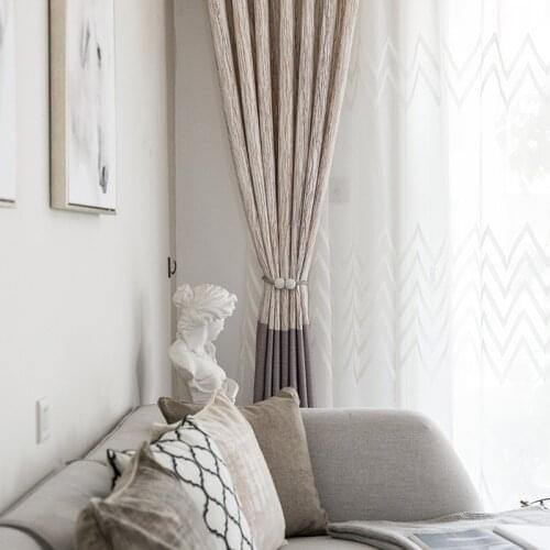Cotton and Linen Texture Impression Printing Curtain Modern Simple for Living Room Bedroom Study Blackout Curtains Tulle Custom