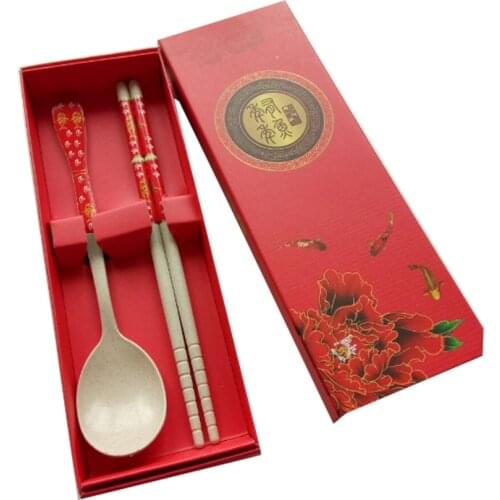 Blue and white porcelain wheat rod tableware spoon chopsticks two-piece set every year there are more than portable tableware se