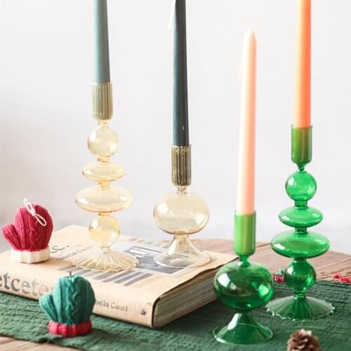 Glass Candle Holder for Centerpiece Romantic Candle Holders Modern Candle Stand Glass Flower Vase Handmade Candlestick Holder