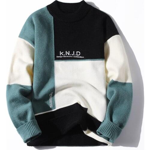 New Fall Winter Turtleneck Men Sweater Fashion Patchwork Mens Pullover Sweaters Keep Warm Pull Homme Thick Knit Christmas Jumper