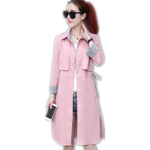2019 New Fashion Style Women Medium-Long Trench Female Spring Autumm Long Sleeve Single Breasted Office Lady Trench Slim Q246