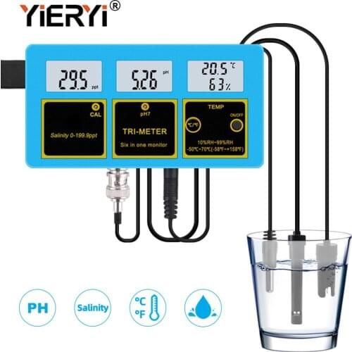 Yieryi 4 in 1 Online PH Salinity Temperature Humidity Water Quality Food Beverages Salt Content Aquarium Seawater ATC Meter