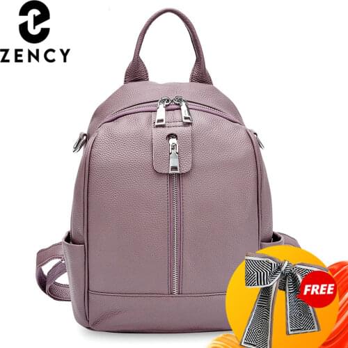 Zency Fashion Women Backpack 100% Cowhide Genuine Leather Black Travel Bags Girls Schoolbag Notebook High Quality Knapsack