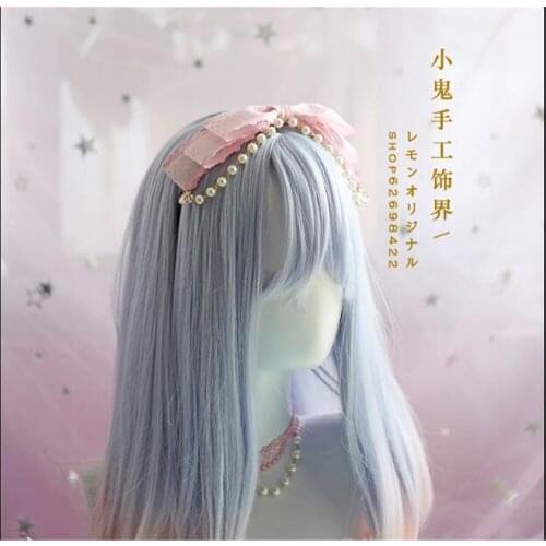 Daily KC Cosplay Pearls Chain Bowkont Lace Hair Band Vintage Japanese Style Lolita Headwear Headband Female Hairpin B531