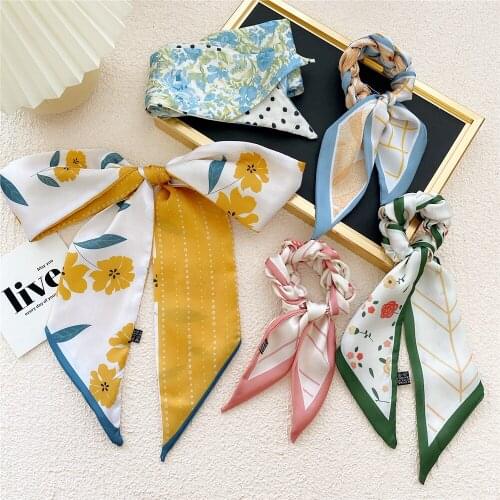 Female Spain Silk Neck Scarf Luxury Flower Print Hair Tie Scarves Foulard Head Band Shawls Wraps Neckerchief Bandanas Bag Bands