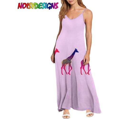 NOISYDESIGNS Plus Size Summer Spaghetti Straps Backless Long Dresses for Women Color Giraffe Print Party Sexy Vestidos 2021 Pink