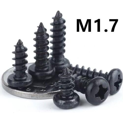 1000pcs/lot M1.7x4/5/6/8/10/12mm GB845 PA Carbon steel black cross round head self-tapping screw