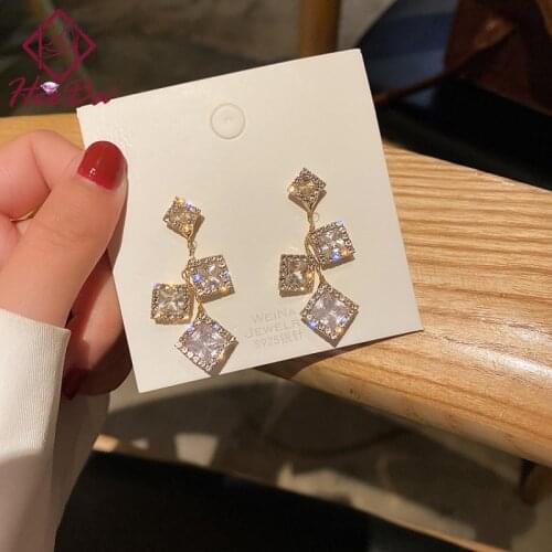 2021 French Graceful Geometric Stud Earrings Women 925 Silver Needle Prevent Allergy Ear Decoration Lady Elegant Crystal Jewelry