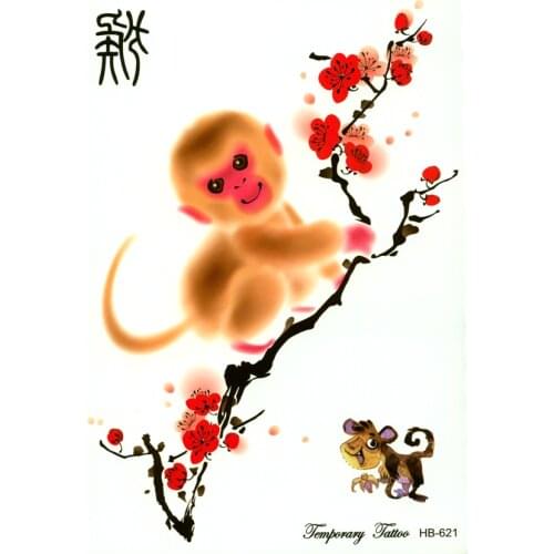 3pcs Cute Funny monkey Water Transfer Tattoo Stickers Chinese Zodiac Tattoo Designs Waterproof Fake Tattoos