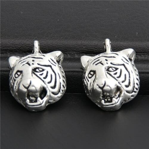 30pcs Silver Color Tiger Head Charms For Lucky Charms Jewelry Accessories Necklace Pendant A2848