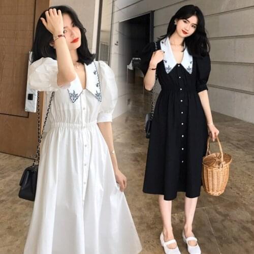 6072# Maternity Clothes Summer Embroidery Short Sleeve Easy Matching Loose Stylish Dress for Pregnant Women Pregnancy Clothes