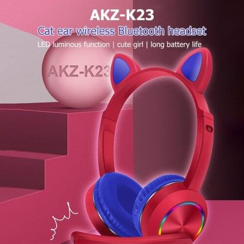 AKZ-K23 Cute Cat Bluetooth 5.0 Headphone Wireless Headset With Microphone Stereo Bass Music Earphone For PC Phone Kid Girl Gift