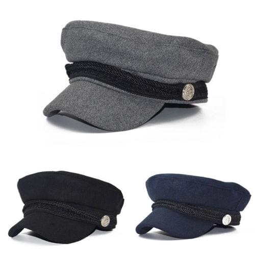 Ladies Solid Classic Womens Girls Wool Blend Baker Boy Peaked Cap Newsboy Beret Hat Travel Button