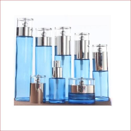 20/30/40/60/80/100/120ML blue Empty glass bottle/jar lotion/mist spay pump Cosmetic Packing Refillable Bottles