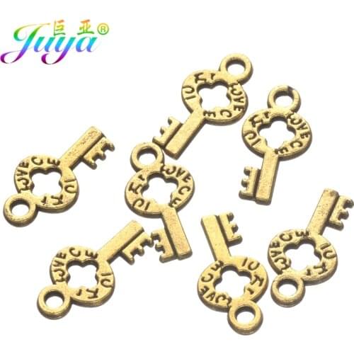 Juya 30pcs/lot Wholesale Antique Gold Flower Key Charms Pendants For Handicraft Fashion Jewelry Making Accessories Supplies