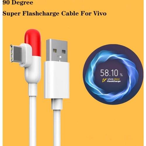 90 Degree USB Type C Cable For Vivo iQOO 5 3 X27 Pro Super Fast Charger Cord USB C 4A Data Wire For iQOO Pro Z1 NEX 3 3S Neo X50