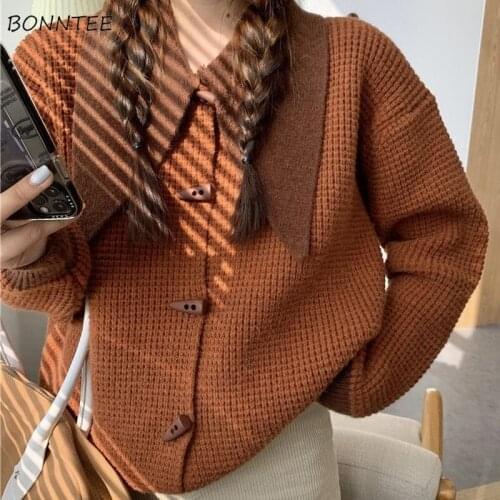 Cardigan Women Turn Down Collar Korean Style Vintage Female Patchwork Casual All Match Outerwear Hipster Ulzzang High Street New