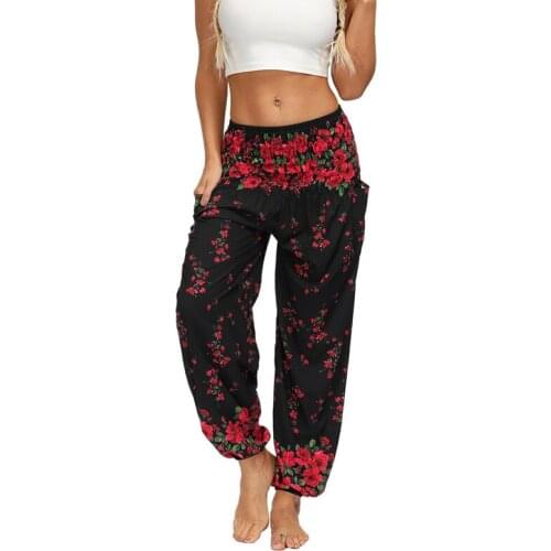 Kili Womens High Waist Bohemian Loose Yoga Printed Sports Beach Pants
