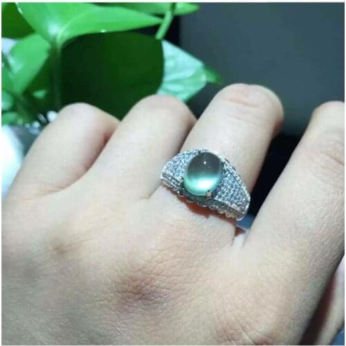 Unisex Natual Prehnite Ring Free shipping Natural real Prehnite Ring 925 sterling silver Gem Size 8*10mm