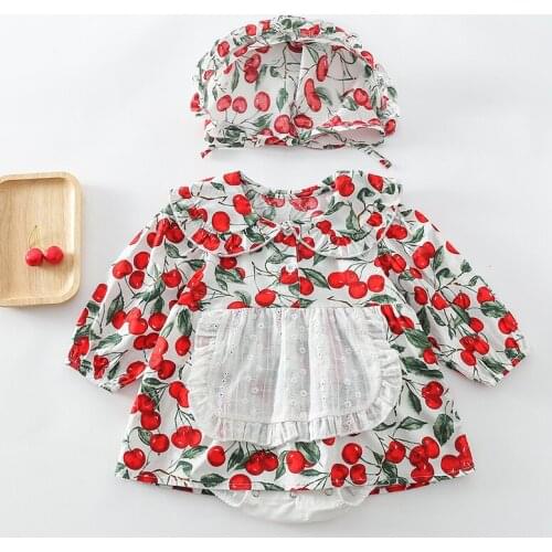 Newborn Baby Girl Printing Princess Dress Bodysuits+Hat Spring Autumn Baby Girls Clothes Infant Baby Girls Cotton Jumpsuit