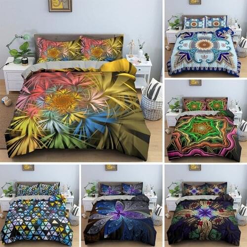 Geometric Boho Bedding Set Mandala Flower Duvet Cover Colorful Bed Sets 2/3Pcs Comforter Covers Queen King Size Adult Bedclothes