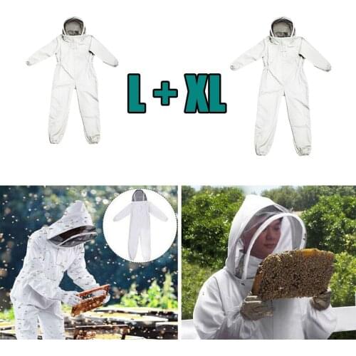 2Pcs White Beekeeper All Body Protective Suit Hat Sleeve Bee Keeping Jacket