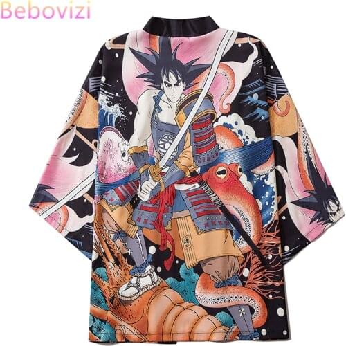 M-XXL Fashion Loose Japanese Cartoon Anime Samurai Streetwear Cardigan Women Men Harajuku Haori Kimono Cosplay Blouse Yukata