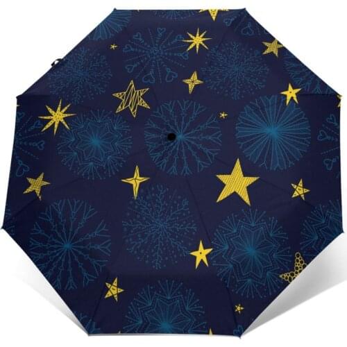 Cute Winter Snowflakes And Stars Windproof Automatic Folding Inverted Umbrella Portable Paraguas for Man Woman