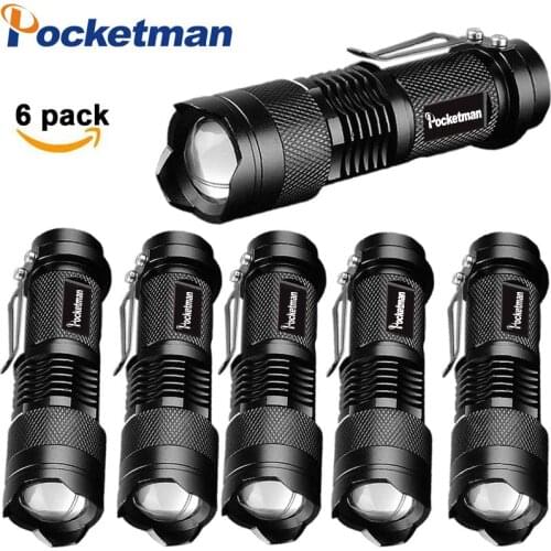 Powerful Tactical Flashlights Portable LED Camping Lamps 3 Modes Zoomable Torch Light Lanterns Self Defense 6pcs/Lot z50