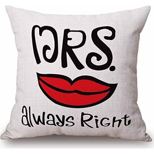 Mrs Wedding Party Holiday Decorative Square Throw Pillow Cases Valentine Gift Cotton Linen Cushion Covers,18x18 Inches