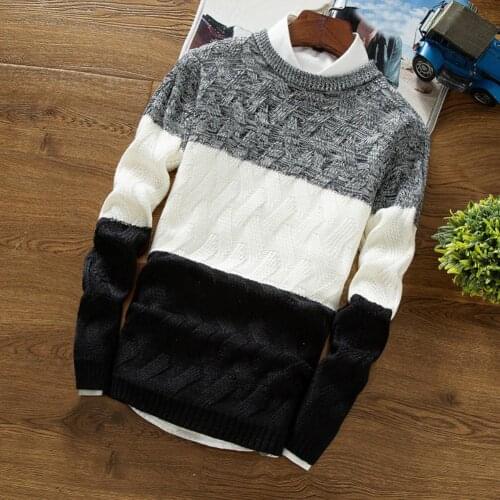 Men Autumn O Neck Long Sleeve Color Block Patchwork Slim Knitted Pullover Sweater New Fashion Woolen Autumn Casual Men Clothes