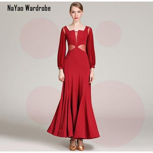 2021 New 1859 See through Back V Neck Long Sleeve Latin Dance Dress Women Performance Modern Dance Dress Latino Dancewear
